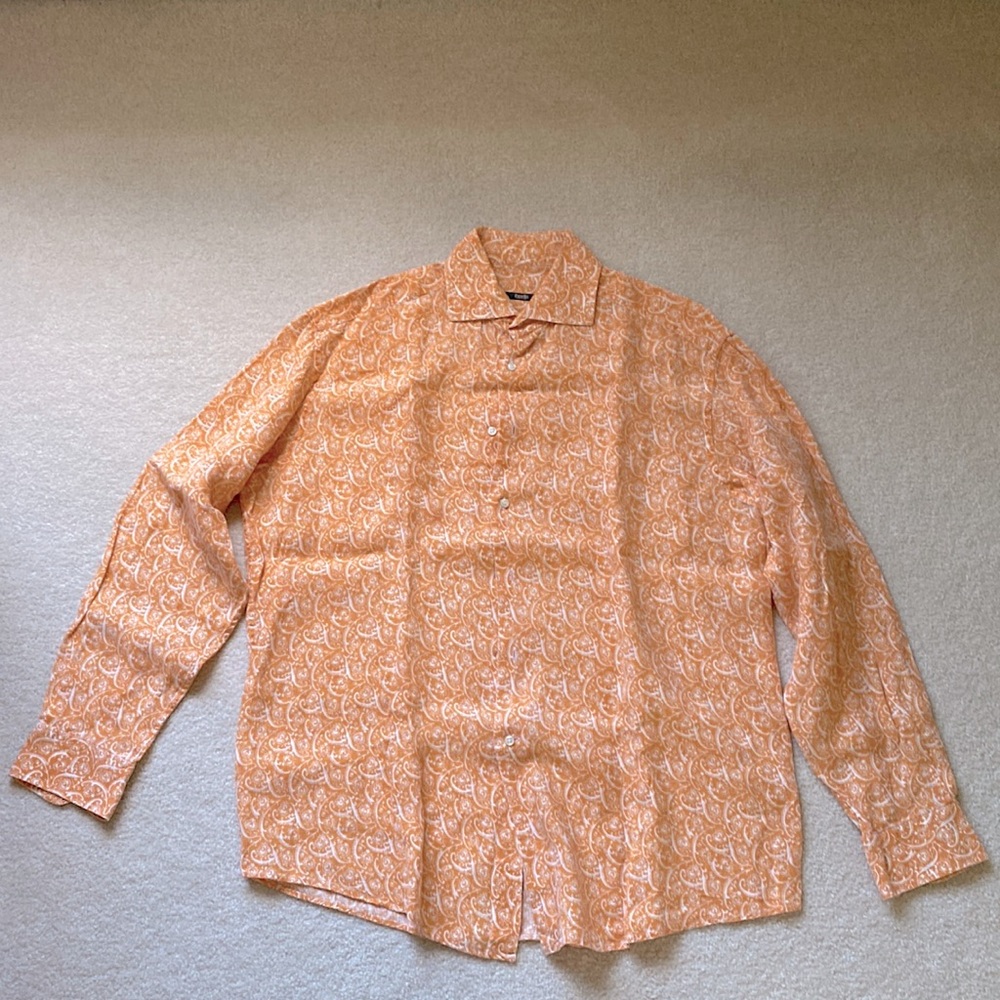 Like New Zanella Orange Linen Button down shirt XL